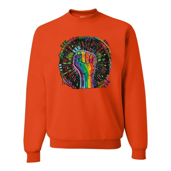 Wild Bobby The Power of Unity Colorful Fist Puff Print Fashion Unisex Crewneck Sweatshirt, Orange, X-Large
