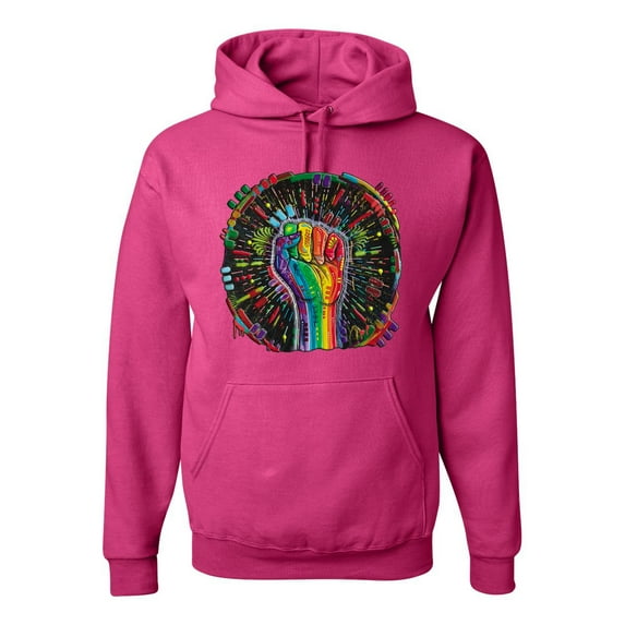 Wild Bobby The Power of Unity Colorful Fist Puff Print Fashion Unisex Hoodie Sweatshirt, Fuschia, Small
