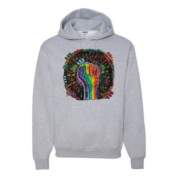 Wild Bobby The Power of Unity Colorful Fist Puff Print Fashion Unisex Hoodie Sweatshirt, Heather Grey, XX-Large