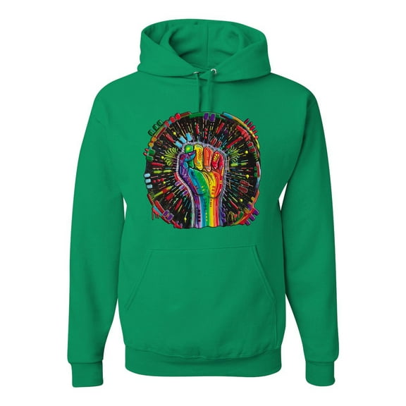 Wild Bobby The Power of Unity Colorful Fist Puff Print Fashion Unisex Hoodie Sweatshirt, Kelly, X-Large