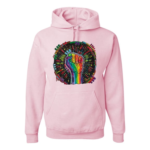 Wild Bobby The Power of Unity Colorful Fist Puff Print Fashion Unisex Hoodie Sweatshirt, Light Pink, X-Large