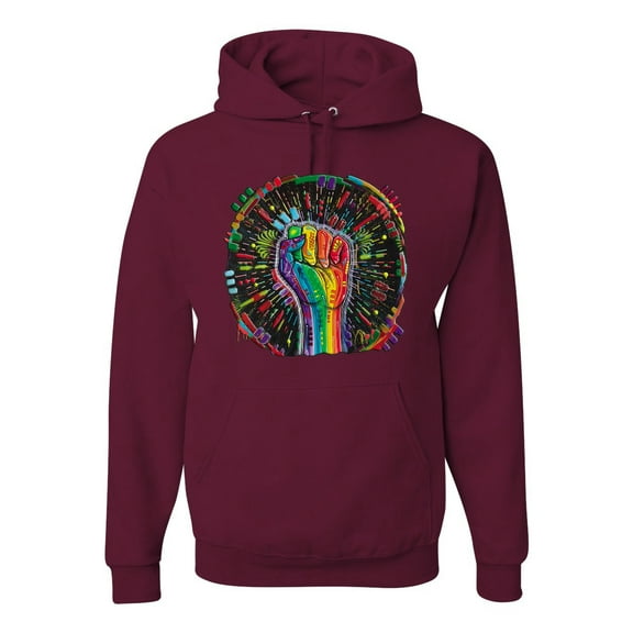 Wild Bobby The Power of Unity Colorful Fist Puff Print Fashion Unisex Hoodie Sweatshirt, Maroon, XX-Large