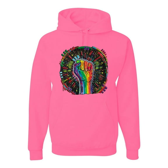 Wild Bobby The Power of Unity Colorful Fist Puff Print Fashion Unisex Hoodie Sweatshirt, Neon Pink, XX-Large