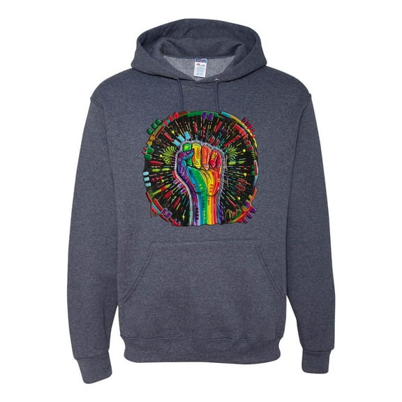 Wild Bobby The Power of Unity Colorful Fist Puff Print Fashion Unisex Hoodie Sweatshirt, Vintage Heather Navy, X-Large