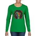 thumbnail image 1 of Wild Bobby The Power of Unity Colorful Fist Puff Print Fashion Womens Graphic Long Sleeve Tee, Kelly, Small, 1 of 6