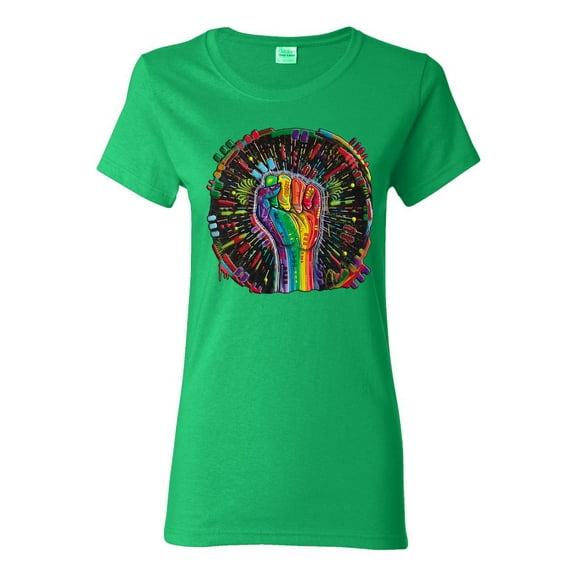 Wild Bobby The Power of Unity Colorful Fist Puff Print Fashion Womens Graphic Tee, Kelly, X-Large