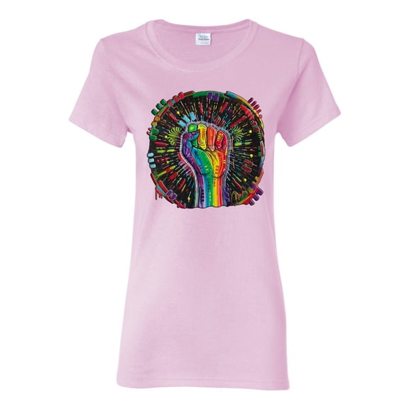 Wild Bobby The Power of Unity Colorful Fist Puff Print Fashion Womens Graphic Tee, Light Pink, Large