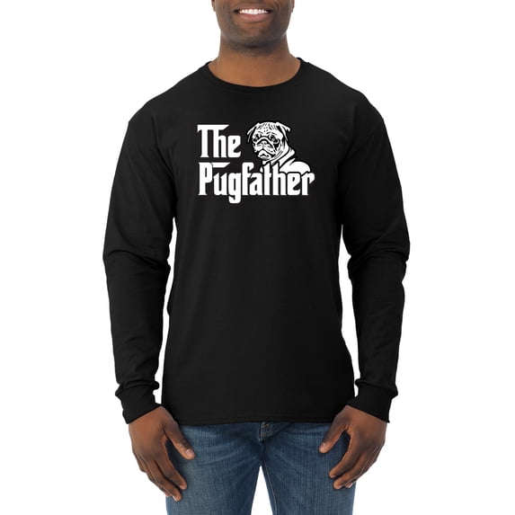 Wild Bobby,The Pugfather Funny Godfather Movie Logo Pug Parody, Father's Day, Men Long Sleeve Shirt, Black, Small