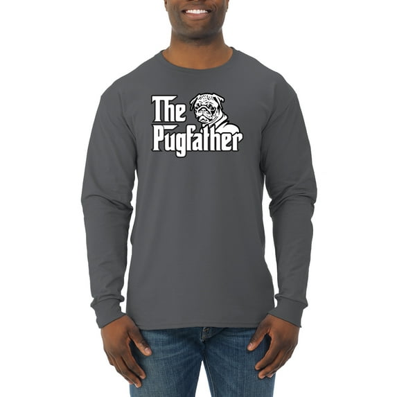 Wild Bobby,The Pugfather Funny Godfather Movie Logo Pug Parody, Father's Day, Men Long Sleeve Shirt, Charcoal, Small