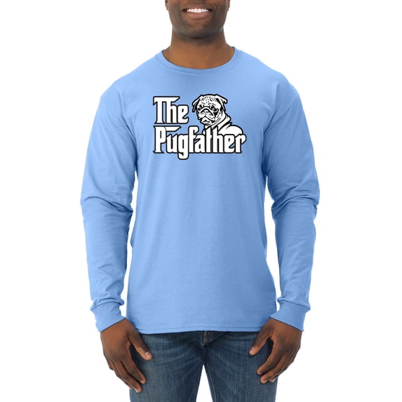 Wild Bobby,The Pugfather Funny Godfather Movie Logo Pug Parody, Father's Day, Men Long Sleeve Shirt, Light Blue, 3XL