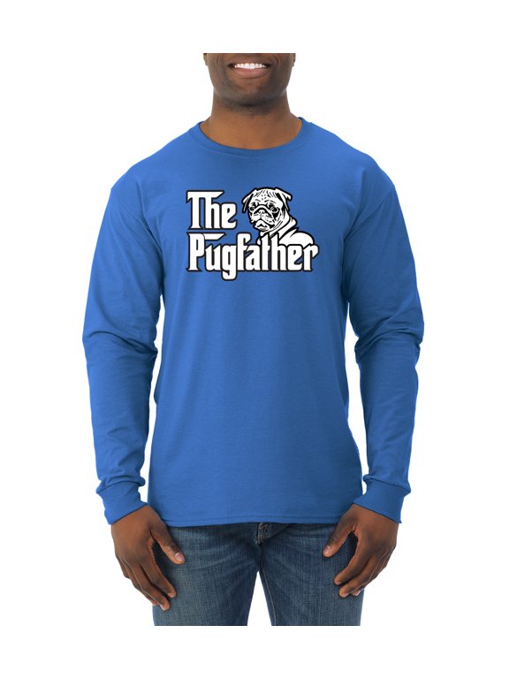 ,The Pugfather Funny Godfather Movie Logo Pug Parody, Father's Day, Men Long Sleeve Shirt, Royal, Medium