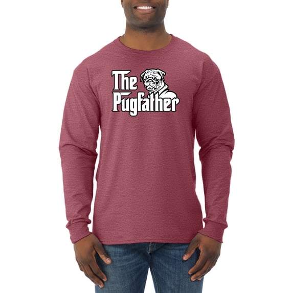 Wild Bobby,The Pugfather Funny Godfather Movie Logo Pug Parody, Father's Day, Men Long Sleeve Shirt, Vintage Heather Red, X-Large
