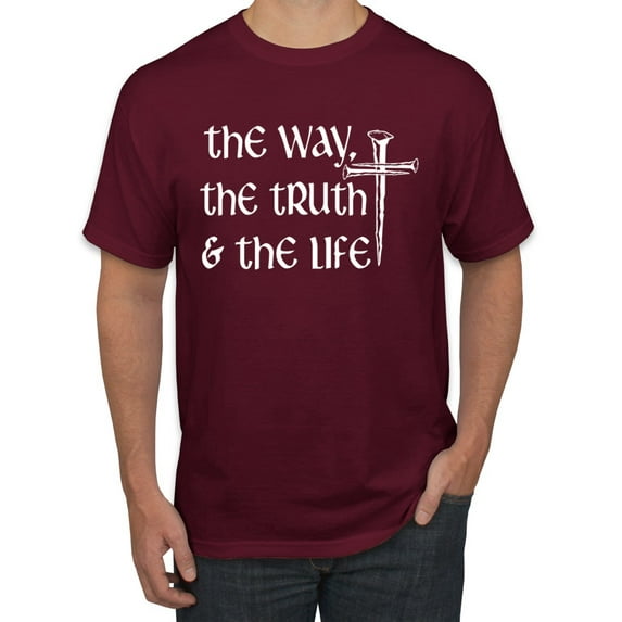 Wild Bobby The Way, The Truth & The Life Inspirational/Christian Men Graphic Tee, Maroon, Small