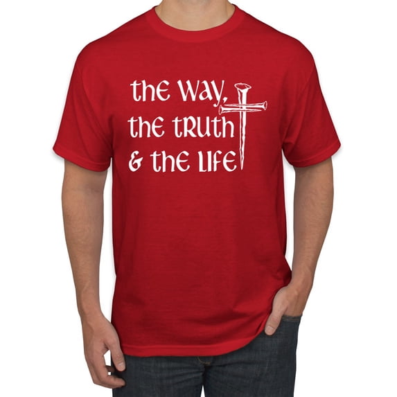 Wild Bobby The Way, The Truth & The Life Inspirational/Christian Men Graphic Tee, Red, X-Large