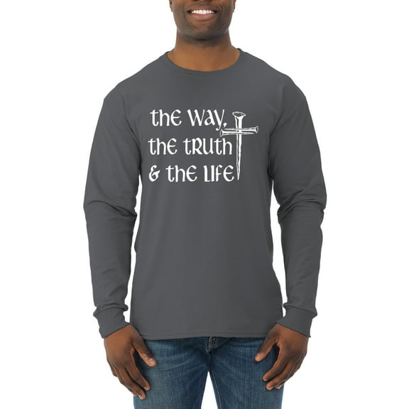 Wild Bobby The Way, The Truth & The Life Inspirational/Christian Men Long Sleeve Shirt, Charcoal, Medium