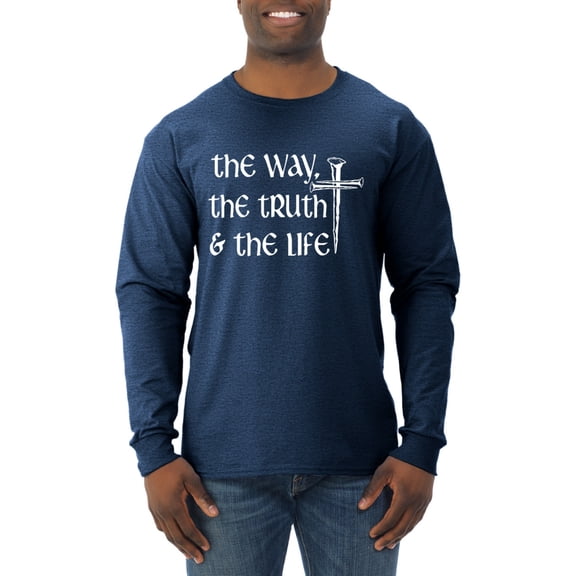 Wild Bobby The Way, The Truth & The Life Inspirational/Christian Men Long Sleeve Shirt, Vintage Heather Navy, Large