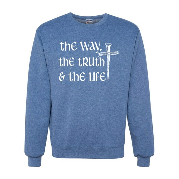 Wild Bobby The Way, The Truth & The Life Inspirational/Christian Unisex Crewneck Graphic Sweatshirt, Vintage Heather Blue, 3X-Large