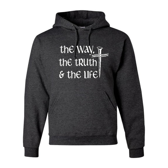 Wild Bobby The Way, The Truth & The Life Inspirational/Christian Unisex Graphic Hoodie Sweatshirt, Heather Black, 3X-Large