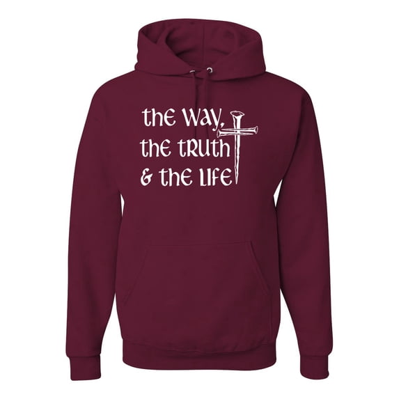 Wild Bobby The Way, The Truth & The Life Inspirational/Christian Unisex Graphic Hoodie Sweatshirt, Maroon, Large