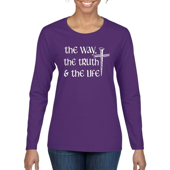 Wild Bobby The Way, The Truth & The Life Inspirational/Christian Women Graphic Long Sleeve Tee, Purple, Medium