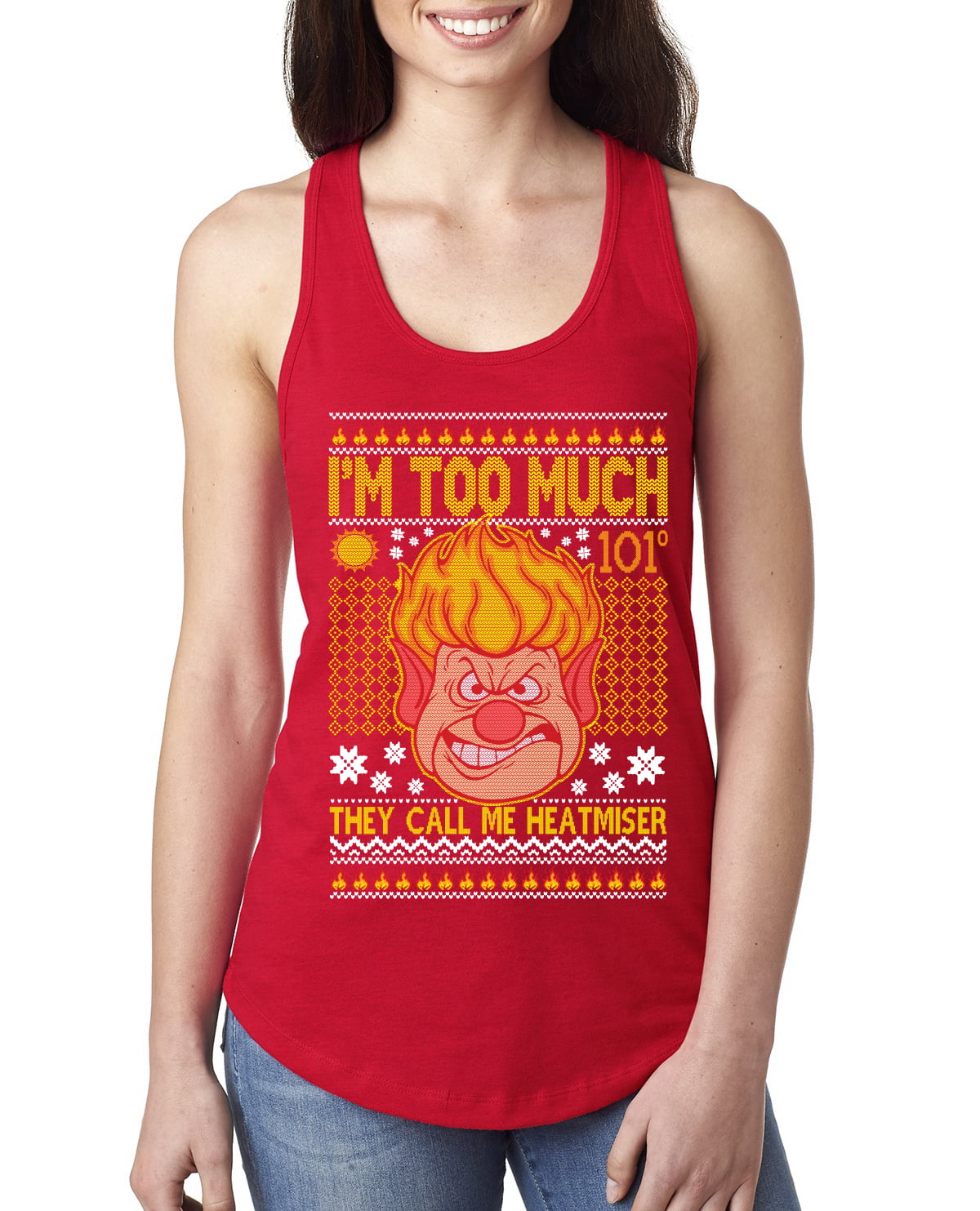 Wild Bobby They Call Me Heatmeiser I'm Too Much Ugly Christmas Sweater Women  Racerback Tank Top, Red, Large 