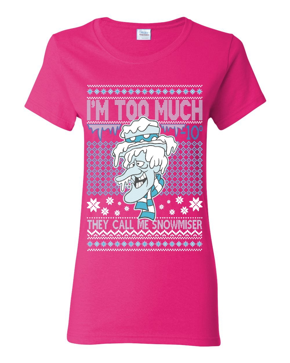 Wild Bobby They Call Me Snowmeiser I\'m Too Much Ugly Christmas Sweater  Women Graphic Tee, Fuschia, X-Large