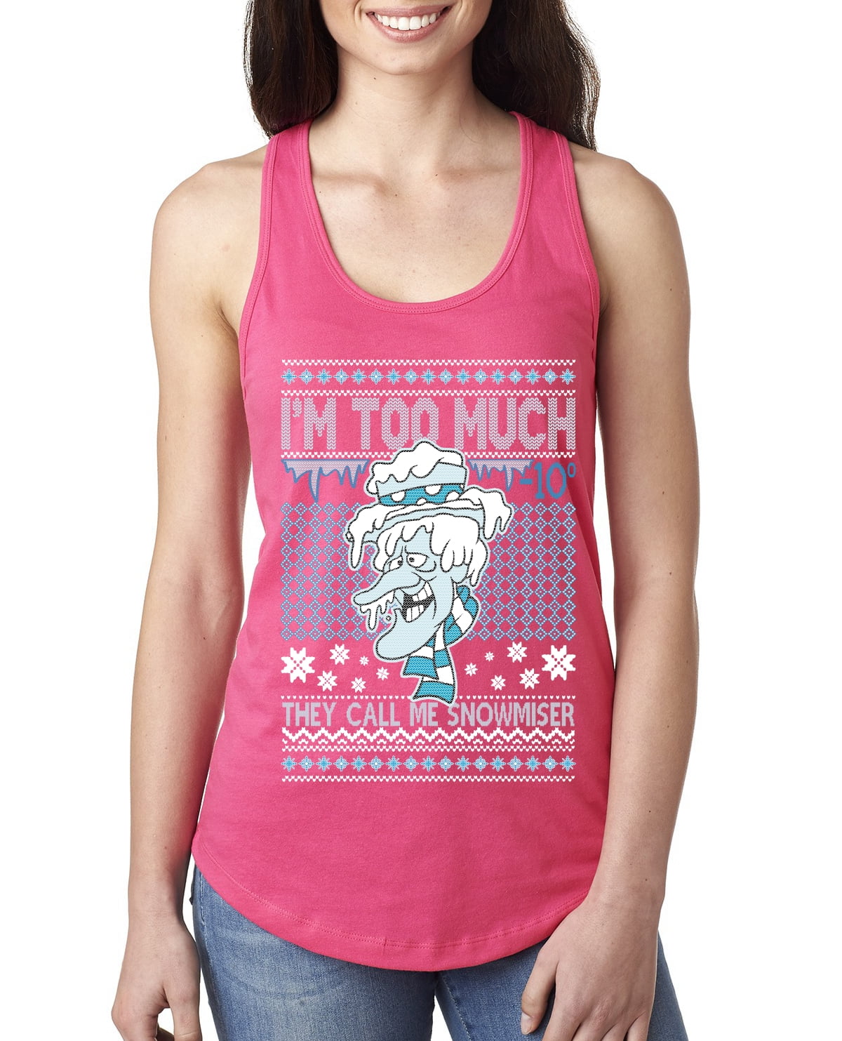 Wild Bobby, They Call Me Snowmeiser I'm Too Much Ugly Christmas Sweater  Women Racerback Tank Top, Raspberry, Small 