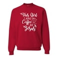 thumbnail image 1 of Wild Bobby, This Girl Runs On Coffee And Jesus Inspirational/Christian Unisex Crewneck Graphic Sweatshirt, Red, X-Large, 1 of 5