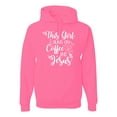 thumbnail image 1 of Wild Bobby This Girl Runs On Coffee And Jesus Inspirational/Christian Unisex Graphic Hoodie Sweatshirt, Neon Pink, Large, 1 of 5