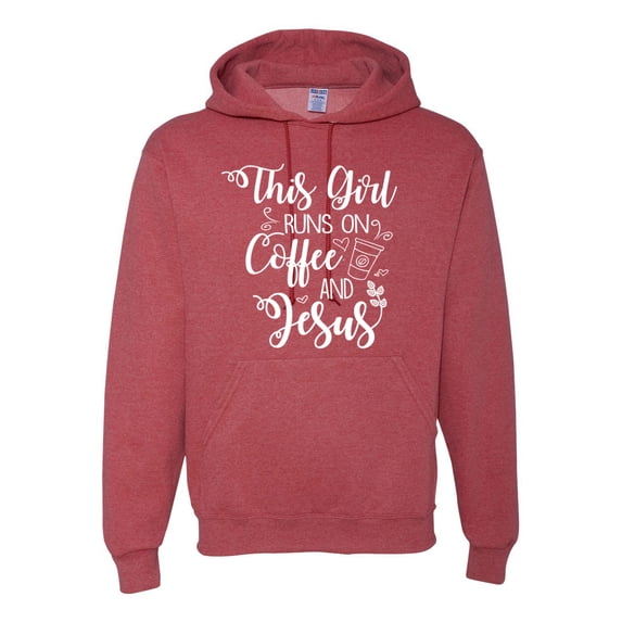 Wild Bobby This Girl Runs On Coffee And Jesus Inspirational/Christian Unisex Graphic Hoodie Sweatshirt, Vintage Heather Red, 3X-Large