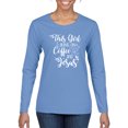 thumbnail image 1 of Wild Bobby, This Girl Runs On Coffee And Jesus Inspirational/Christian Women Graphic Long Sleeve Tee, Light Blue, Medium, 1 of 5