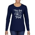 thumbnail image 1 of Wild Bobby This Girl Runs On Coffee And Jesus Inspirational/Christian Women Graphic Long Sleeve Tee, Navy, Small, 1 of 5