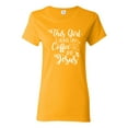 thumbnail image 1 of Wild Bobby This Girl Runs On Coffee And Jesus Inspirational/Christian Women Graphic Tee, Gold, Medium, 1 of 5