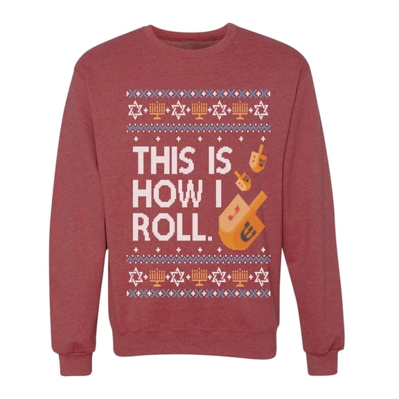Wild Bobby This Is How I Roll Dreidel Hanukkah Sweater | Holiday Unisex Crewneck Sweatshirt