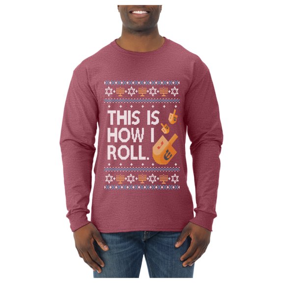 Wild Bobby This Is How I Roll Dreidel Hanukkah Sweater | Holiday Unisex Men Long Sleeve Shirt