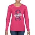 thumbnail image 1 of Wild Bobby This is What a Warrior Looks Like Ribbon Pink USA Flag Sleeve Breast Cancer Awareness Women Graphic Long Sleeve T-Shirt, Fuschia, Large, 1 of 6