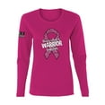 thumbnail image 1 of Wild Bobby This is What a Warrior Looks Like Ribbon Pink USA Flag Sleeve Breast Cancer Awareness Women Long Sleeve Tee, Fuchsia, X-Large, 1 of 6