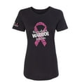 thumbnail image 1 of Wild Bobby This is What a Warrior Looks Like Ribbon Pink USA Flag Sleeve Breast Cancer Awareness Women Slim Fit Junior Tee, Black, XX-Large, 1 of 6