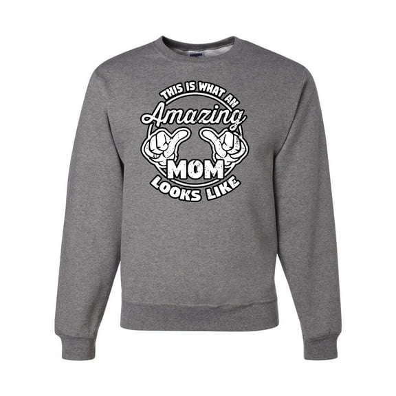 Wild Bobby, This is What an Amazing Mom Looks Like, Mother's Day, Unisex Crewneck Graphic Sweatshirt, Heather Grey, Large
