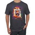 thumbnail image 1 of Wild Bobby, Tiger Growling Colorful Trippy Tie Dye Animal Lover Men's Graphic T-Shirt, Charcoal, Large, 1 of 3