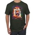 thumbnail image 1 of Wild Bobby, Tiger Growling Colorful Trippy Tie Dye Animal Lover Men's Graphic T-Shirt, Forest Green, Medium, 1 of 3
