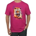 thumbnail image 1 of Wild Bobby, Tiger Growling Colorful Trippy Tie Dye Animal Lover Men's Graphic T-Shirt, Fuschia, 2XL, 1 of 3