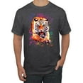 thumbnail image 1 of Wild Bobby, Tiger Growling Colorful Trippy Tie Dye Animal Lover Men's Graphic T-Shirt, Heather Black, X-Large, 1 of 3