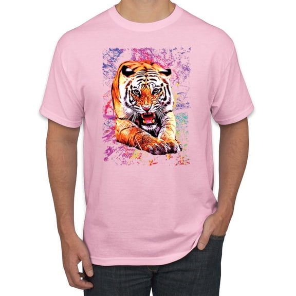 Wild Bobby, Tiger Growling Colorful Trippy Tie Dye Animal Lover Men's Graphic T-Shirt, Light Pink, Medium