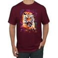 thumbnail image 1 of Wild Bobby, Tiger Growling Colorful Trippy Tie Dye Animal Lover Men's Graphic T-Shirt, Maroon, Small, 1 of 3