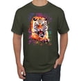 thumbnail image 1 of Wild Bobby, Tiger Growling Colorful Trippy Tie Dye Animal Lover Men's Graphic T-Shirt, Military Green, 3XL, 1 of 3