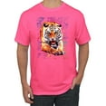 thumbnail image 1 of Wild Bobby, Tiger Growling Colorful Trippy Tie Dye Animal Lover Men's Graphic T-Shirt, Neon Pink, 2XL, 1 of 3
