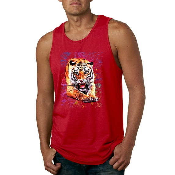 Wild Bobby, Tiger Growling Colorful Trippy Tie Dye Animal Lover Mens Graphic Tank Top, Red, 2XL