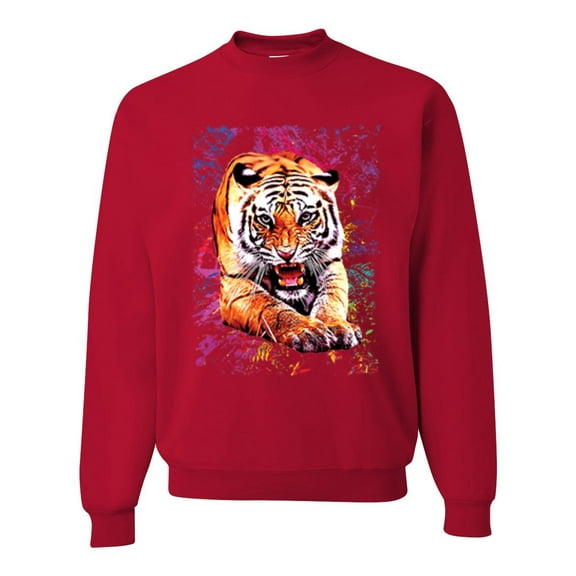 Wild Bobby, Tiger Growling Colorful Trippy Tie Dye Animal Lover Unisex Crewneck Graphic Sweatshirt, Red, 5XL