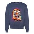 thumbnail image 1 of Wild Bobby, Tiger Growling Colorful Trippy Tie Dye Animal Lover Unisex Crewneck Graphic Sweatshirt, Vintage Heather Navy, Small, 1 of 3